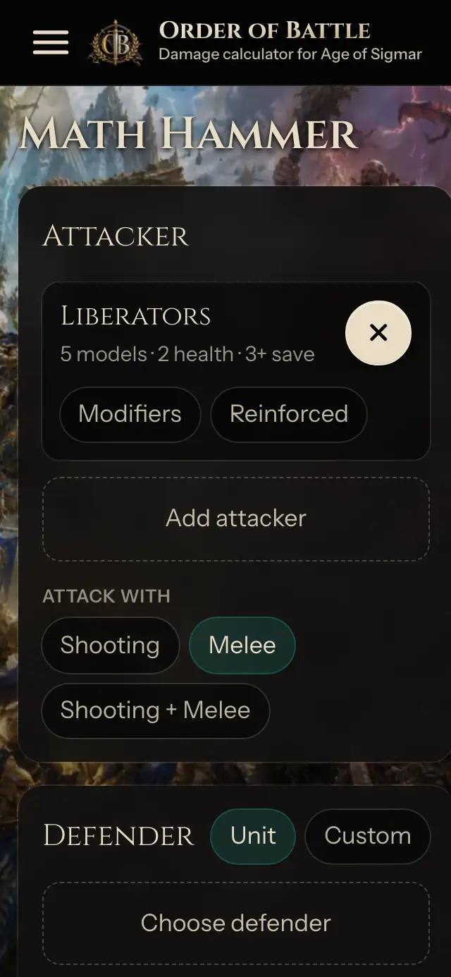 Attacker panel with a Stormcast Eternals unit picked